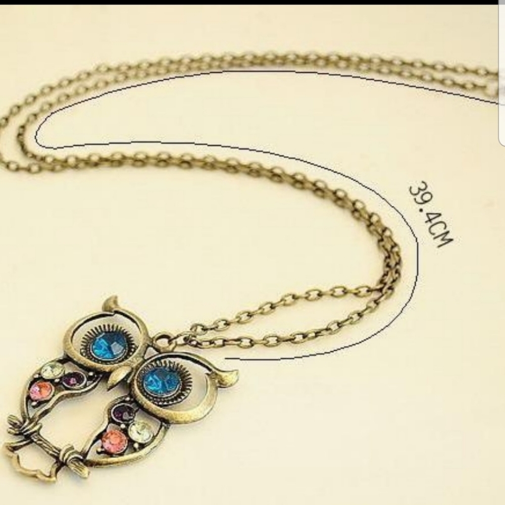 Last 1! Jeweled cutout owl delicate boho necklace - Picture 4 of 7